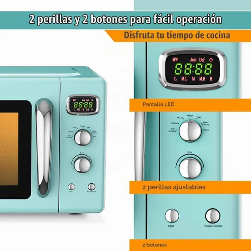 Vista 2 de MAT EXPERT - Encimera de microondas de 0.9 pies cúbicos, temporizador digital y 5 micro potencia, microondas pequeño de 25 litros con plato Verde