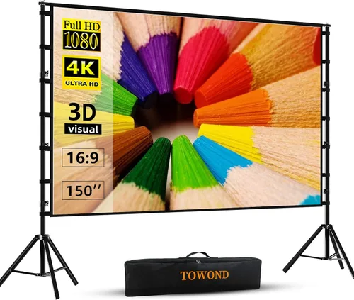 Vista 7 de TOWOND Pantalla y soporte de proyector, pantalla de proyección de 100 pulgadas para exteriores e interiores, pantalla de película frontal y trasera