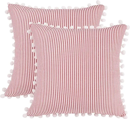 Vista 19 de HOPLEE Juego de 2 fundas de almohada de granja con pompones para decoración del hogar, 16 x 16 pulgadas, color azul claro