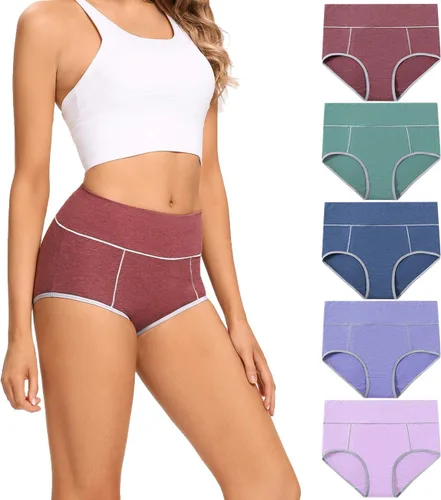 Vista 6 de POKARLA Ropa interior de algodón de cintura alta para mujer, suave, transpirable, bragas de cobertura completa, pantaletas elásticas, ropa