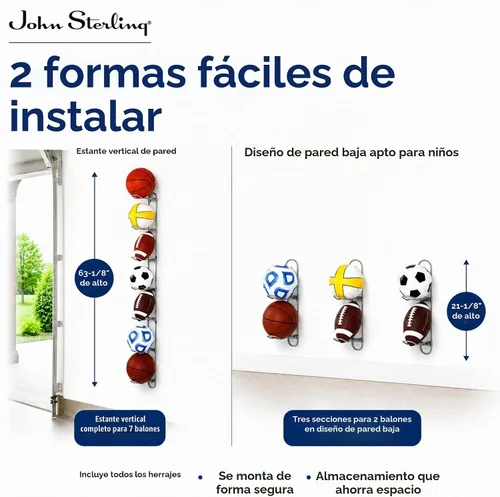 Vista 11 de Knape & Vogt Estante de bolas montado en la pared para garajes