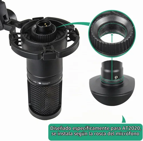 Vista 3 de Soporte de choque AT2020 con filtro pop y parabrisas de espuma, micrófono de reducción de ruido, soporte de micrófono para micrófono de audio