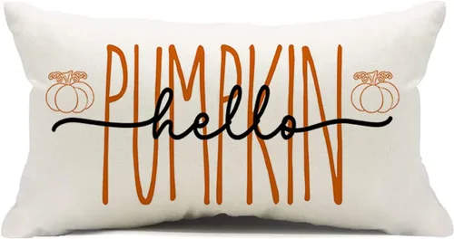 Vista 13 de Fundas de almohada de 18 x 18 pulgadas con texto en inglés "Hello Fall", decoraciones de otoño con texto en inglés "Hello Pumpkin", fundas