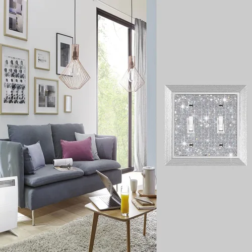 Vista 19 de Placa de pared con diamantes de imitación plateados brillantes plateados, placa de cubierta de interruptor de luz, cubierta de enchufe de grano