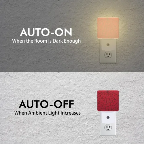 Vista 3 de Luz nocturna de telaraña roja, luces nocturnas modernas enchufables a la pared, luz nocturna con sensor de atardecer a amanecer para niños, baño