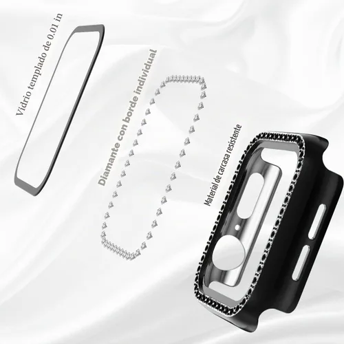 Vista 3 de Recoppa funda para Apple Watch con protector de pantalla con cristales brillantes y diamantes de imitación, ultrafina, funda con protección Negro
