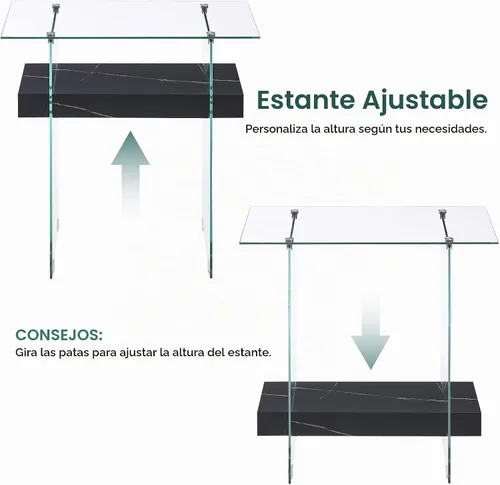 Vista 6 de ivinta Mesa consola de vidrio con almacenamiento, mesa de sofá moderna y estrecha de 31.5 pulgadas para espacios pequeños con estantes de madera
