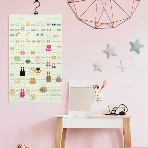 Vista 4 de KMEOSCH Organizador de joyas colgante de doble cara con capacidad para hasta 300 pares de aretes y 30 collares (paquete de 1)