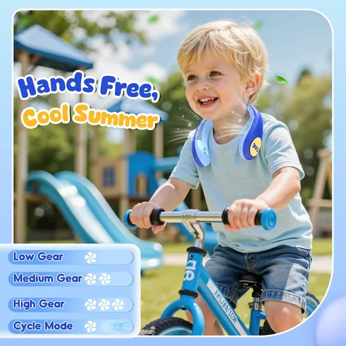 Vista 2 de Ventilador de cuello portátil para niños, ventilador sin aspas para niños, ventilador de refrigeración recargable seguro para niños de 4 a 14 años