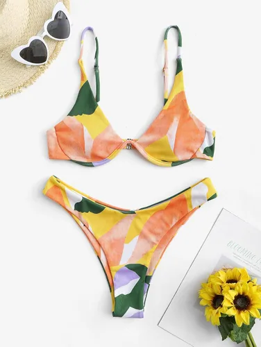 Vista 4 de ZAFUL - Conjunto de bikini de corte alto para mujer, traje de baño sexi