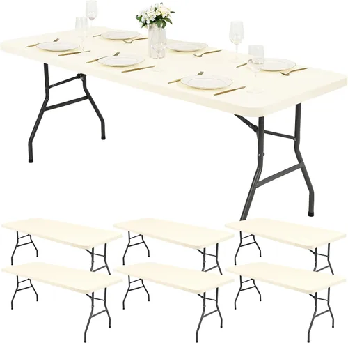 Vista 16 de Paquete de 6 fundas de tela elástica para mesa, color beige, para mesas de 8 pies, protector de mantel rectangular universal lavable y elástico