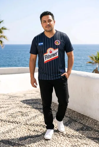 Vista 2 de REAS Camisa Azul Negro de Fas de El Salvador Camisa de visitante de Tu equipo de Futbol favorito del Pais Donde Tu Naciste, santaneco de Corazon - 2