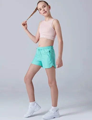 Vista 2 de Paquete de 4 pantalones cortos deportivos para niñas de 3 pulgadas, pantalones cortos de fútbol para niñas, ropa deportiva con bolsillos