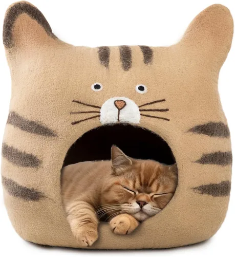 Vista 12 de Woolygon - Lujosa cueva de lana merina para gatos, cápsula plegable para gatos de interior, recinto de fieltro para mascotas de alta calidad, casa