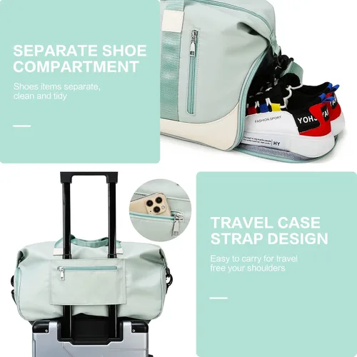 Vista 5 de Arouselove Bolsas de lona deportivas para mujeres y hombres, bolsa de gimnasio portátil con bolsillo húmedo y compartimento separado para zapatos