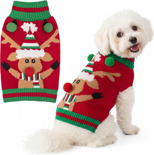 Vista 7 de KYEESE Suéter de Navidad para Perro, Suéter Cálido de Cuello de Tortuga para Perros Pequeños Macho y Hembra con Patrón de Copo de Nieve y Reno, Ropa