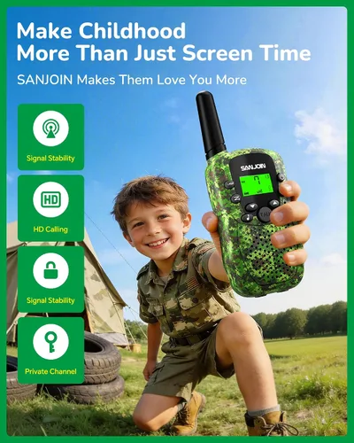 Vista 3 de Walkie Talkies para Niños Rellenos de Media Juguetes para Niños y Niñas de 3-12 Años, Alcance de 3 Millas Walkie Talkie para Acampar, Exterior