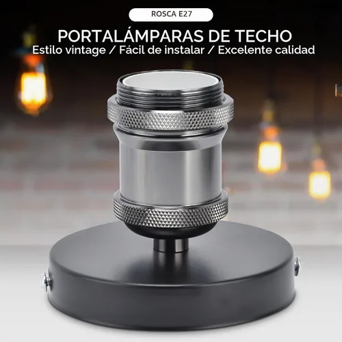 Vista 2 de Soporte de caja de salida de una pieza E26 E27 Base de porcelana Soporte de lámpara de iluminación con parte superior con cable para cocina Negro