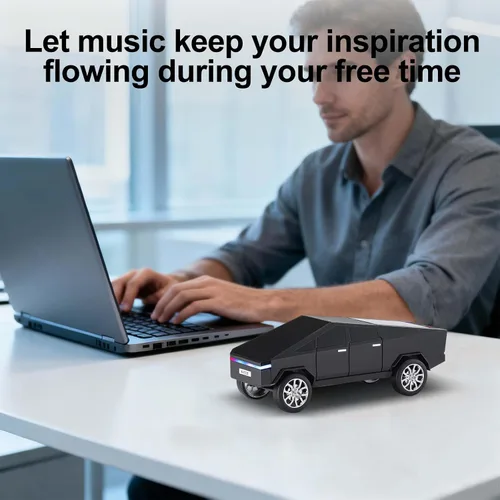 Vista 9 de Altavoz Bluetooth para camioneta futurista con pantalla LED - TWS estéreo, radio FM, reproducción USB/TF, faros LED, micrófono integrado, regalo
