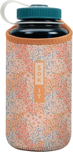 Vista 242 de Sok It BotlSok Funda para botella de agua con cubierta de neopreno aislante (Floral abstracto, se ajusta a CamelBak o Nalgene de 12 onzas)