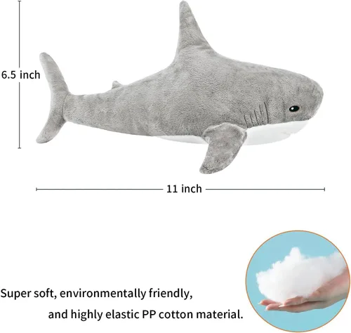 Vista 6 de Animal de Peluche Tiburón 11" Lindo Juguete de Tiburón Almohadas de Peluche Tiburones de Algodón Suave Peluches Muñeco de Animal Marino del Océano