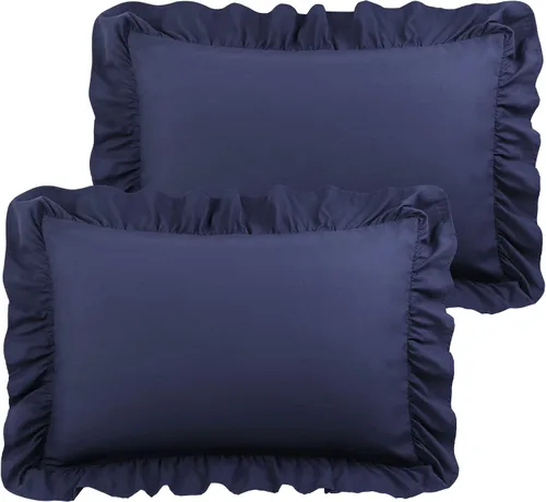 Vista 10 de PiccoCasa Juego de 2 fundas de almohada con volantes, sobre estándar, color Negro