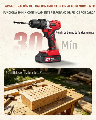 Vista 2 de AVID POWER Juego de taladro inalámbrico de litio de 20 V Max, kit de taladro eléctrico con batería y cargador, portabrocas sin llave de 3/8 1-rojo