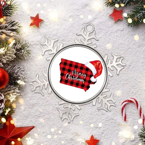 Vista 6 de Iowa - Adornos de copo de nieve de búfalo a cuadros, sombrero de Navidad, adornos de Navidad personalizados 2022, adornos de estado del hogar