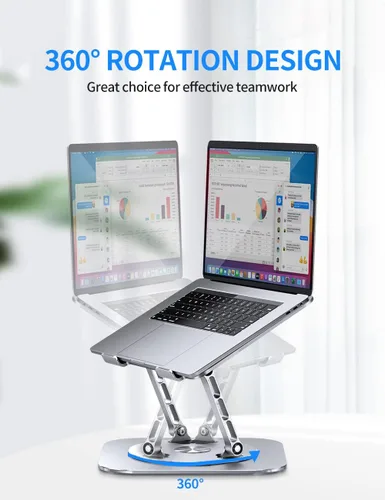 Vista 2 de AOEVI Soporte ajustable para computadora con base giratoria de 360°, elevador ergonómico plegable para computadora portátil para escritorio
