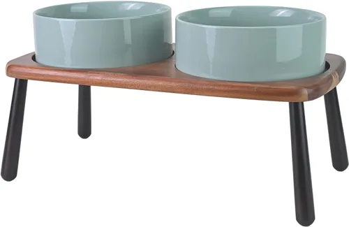 Vista 8 de SPUNKYJUNKY Cuencos elevados de cerámica para perros con soporte de bambú de acacia, juego de cuencos de agua y comida para perros y gatos de 6.1