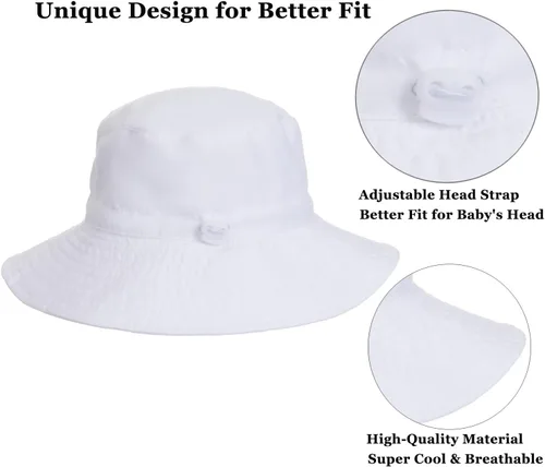 Vista 4 de Sombrero de sol para bebé de verano UPF 50+, sombrero de pescador de ala ancha, sombreros de playa para bebés niños y niñas de 0 a 6 años