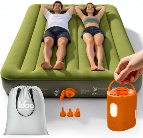 Vista 14 de iDOO Colchón de aire Queen con bomba incorporada, cama inflable elevada de Top Gris & Azul Marino