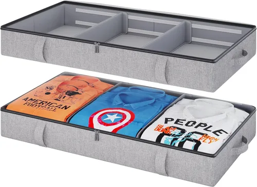 Vista 11 de Vailando Contenedores de almacenamiento para debajo de la cama, 6 pulgadas de alto y 60 litros debajo de la cama con asas resistentes y paredes Beige