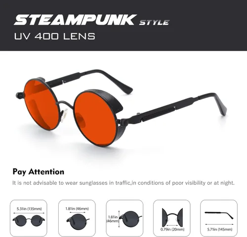 Vista 23 de CGID Retro Steampunk Round Polarized Sunglasses Men Womens Metal Circle Frame UV400 Protection E72