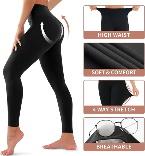 Vista 5 de Paquete de 4 leggings para mujer, pantalones de yoga de cintura alta con control del abdomen, levantamiento de glúteos y que no se transparentan