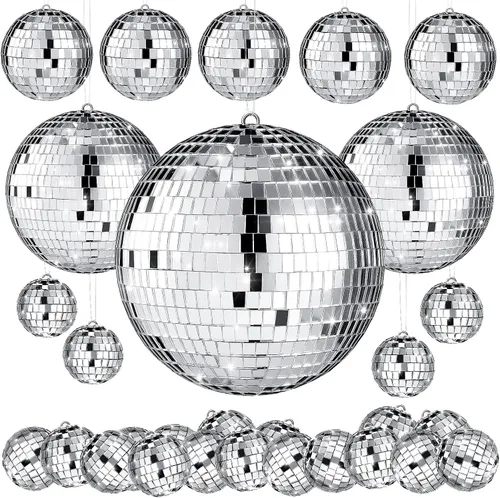 Vista 14 de MTLEE 20 piezas de decoración de bolas de discoteca de varios tamaños, decoración de fiesta, adornos de bola de discoteca, mini grandes para colgar