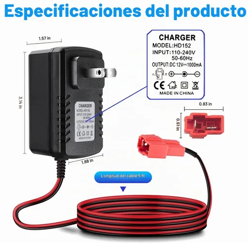 Vista 4 de Cargador de 12 V para niños con enchufe cuadrado