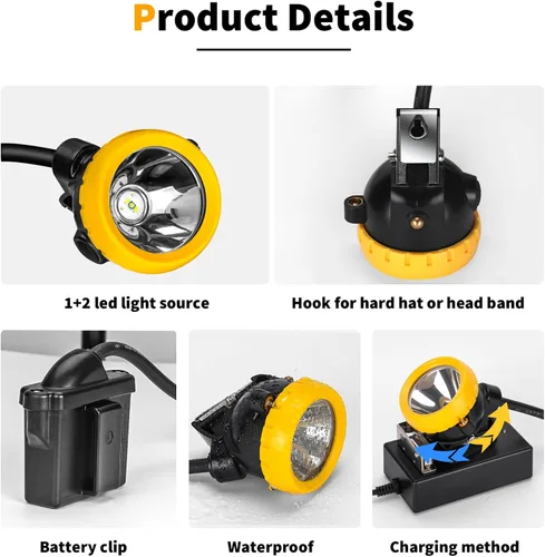 Vista 6 de Luz LED recargable para casco de minería – A prueba de explosiones impermeable subterránea lámpara de seguridad subterránea, faro brillante