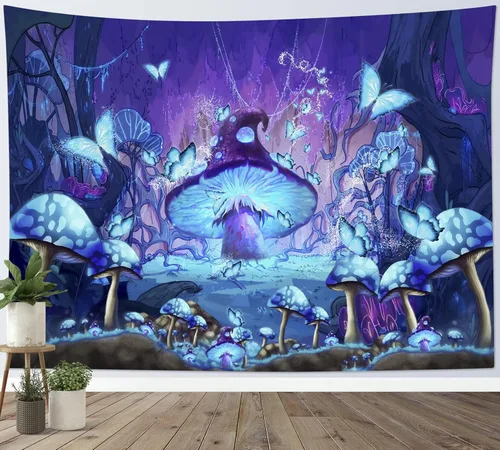 Vista 15 de LB Tapiz de mariposa Trippy para colgar en la pared, manta de tapiz estético psicodélico negro, decoración de pared de insectos de polilla colorida