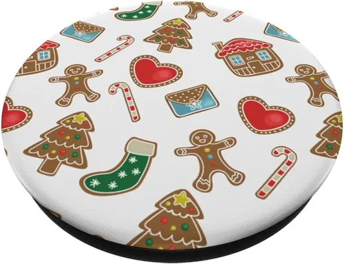 Vista 2 de Regalo de Navidad con patrón de jengibre para galletas de Navidad – PopSockets Grip y soporte para teléfonos y tabletas