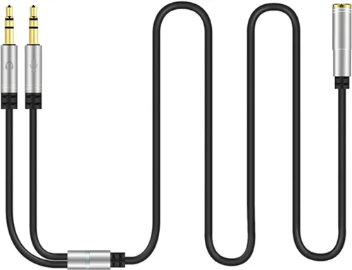 Vista 12 de Divisor de auriculares para computadora de 0.138 in hembra a 2 auriculares dobles de 0.138 in macho micrófono de audio y cable divisor en Y, Negro