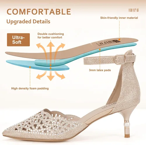 Vista 6 de IDIFU IN2 Candice - Zapatos de tacón bajo con lentejuelas y diamantes de imitación para mujer, zapatos de noche para novia