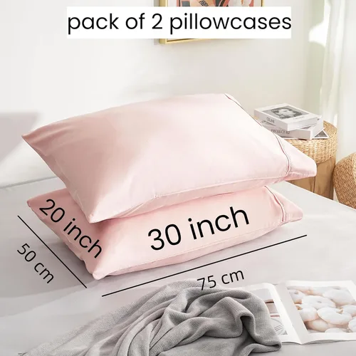 Vista 3 de Juego de 2 fundas de almohada tamaño Queen, color rosa, cierre de sobre, fácil ajuste para todas las estaciones, material suave y transpirable