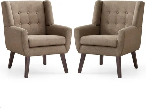 Vista 18 de HUIMO - Sillas Accent para sala de estar, sillón tapizado de lino con botones y nudos con patas de madera, cómodo sillón moderno de mediados