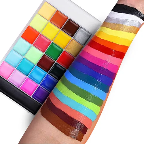 Vista 11 de Lictin Pintura Facial a Base de Agua - Kit de Pintura Facial de 18 Colores con Plantillas y Brochas, Kit de Maquillaje de Halloween para Adultos