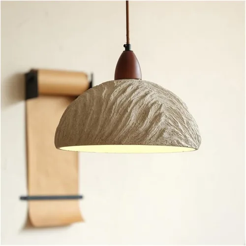 Vista 2 de Creative Round Microcement Hanging Lights Retro Industrial Pendant Light Wood Concrete Lamparas Chandelier Indoor Lighting