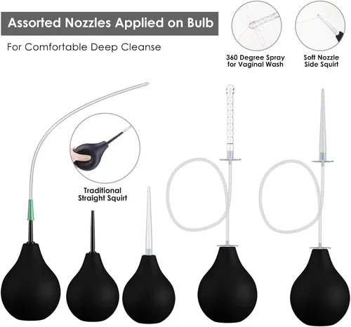 Vista 2 de Kit de 9 bombillas de enema para hombres y mujeres, manguera de silicona de 19 pulgadas, boquilla de enema, tubo de colon, ducha vaginal anal, bomba