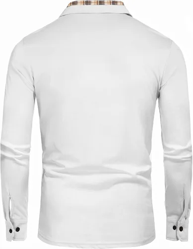 Vista 8 de COOFANDY Men's Casual Polo Shirt Long Sleeve Classic Plaid Button Tees with Pockets