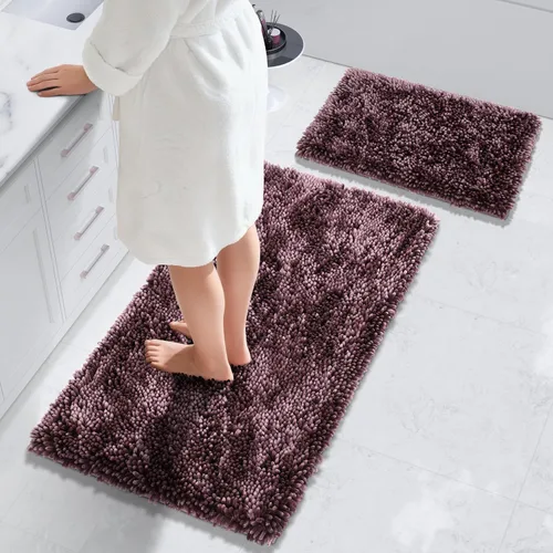 Vista 26 de Yimobra Juego de 2 alfombras de baño, alfombra de baño suave y absorbente y alfombra de inodoro en forma de U con respaldo antideslizante, alfombras