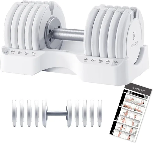 Vista 15 de ByZoom Fitness - Mancuerna ajustable de 12.5/25 libras – Unidad individual O juego de 2 – Peso ajustable 5-en-1 para gimnasio en casa, entrenamiento